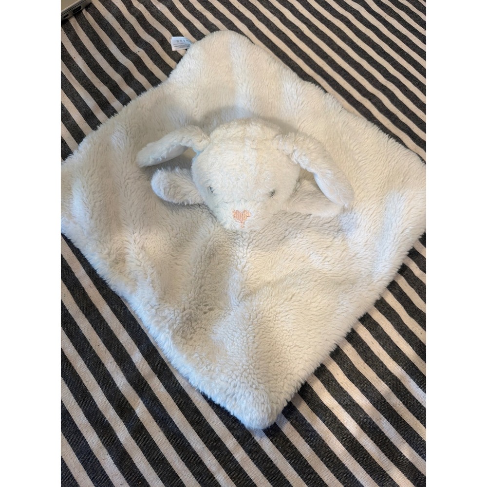White Plush Bunny Rabbit Baby Lovey Security Blanket Snuggler